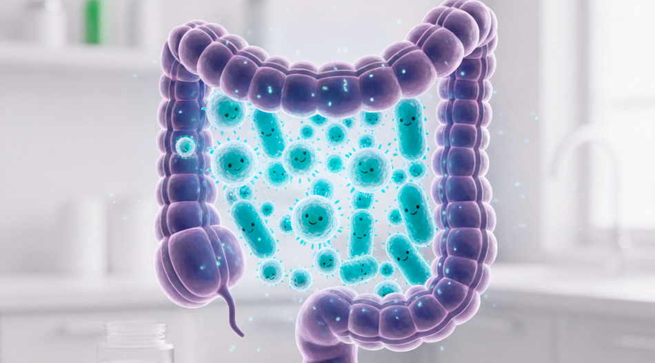 Ilustração de saúde intestinal com microbioma